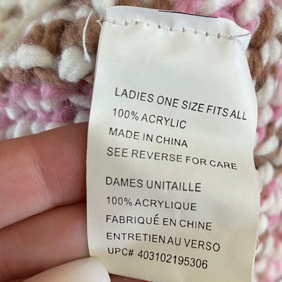 3/$15 Women's Pink and White Knit Toque with Pom Poms - Picture 4 of 4